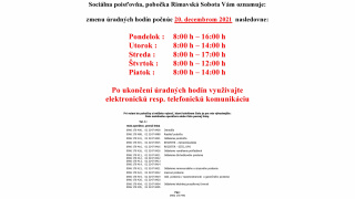 Aktuality / Oznam o zmene úradných hodín SP dňom 20.12.2021 - foto